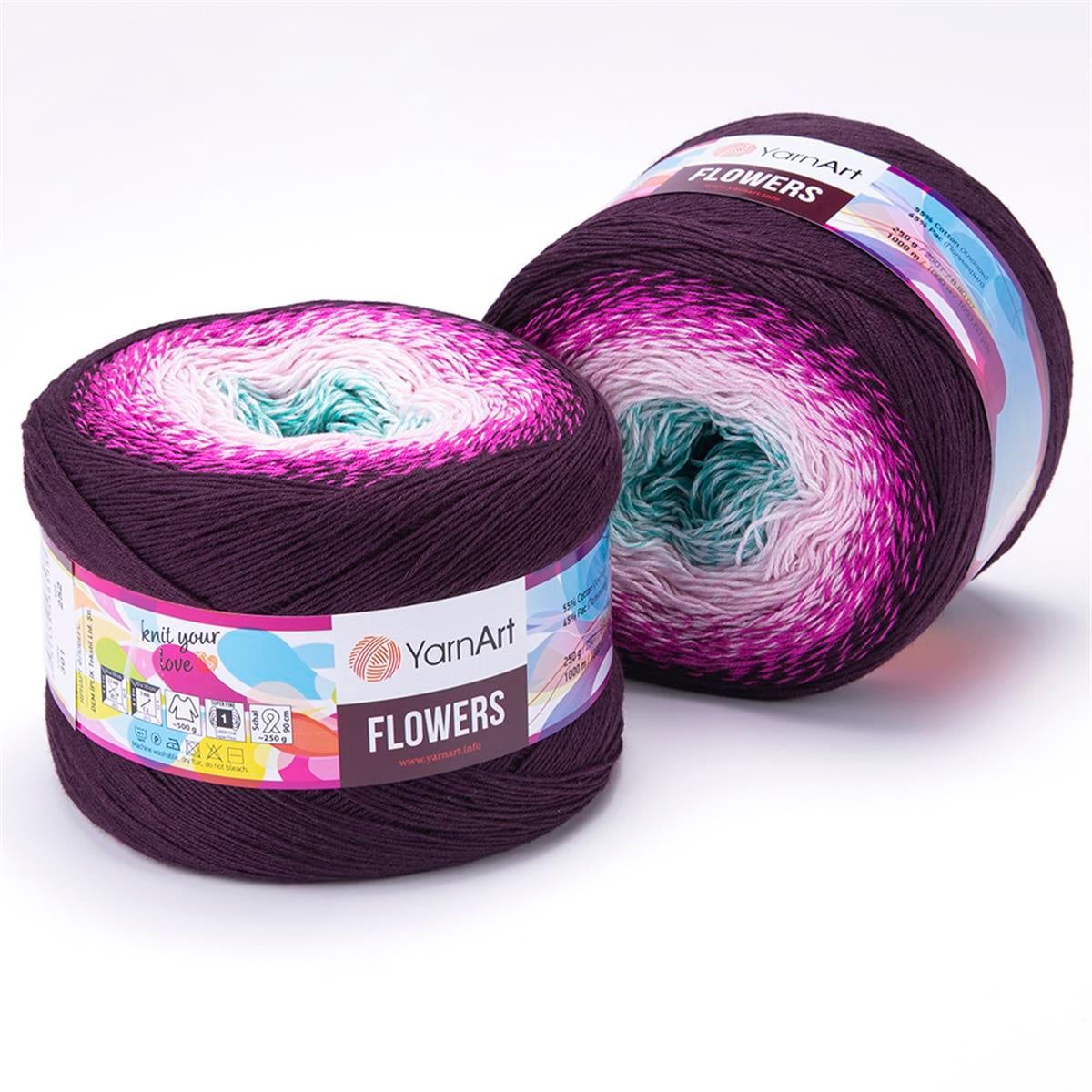 YarnArt Flowers Cake Yarn 250g 301 – Gradient Cotton Blend Yarn for Shawls, Scarves, Crochet & Knitting Projects