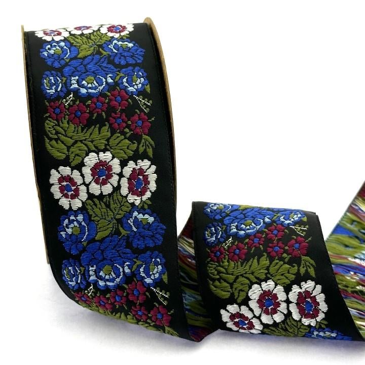 Flowers Border Blue Black