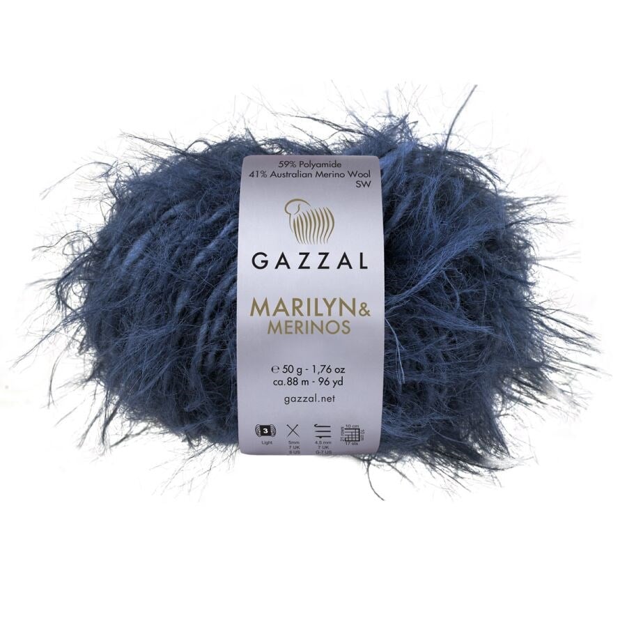 Gazzal Marilyn & Merinos Yarn 50g 8273 – Fluffy Merino Wool Blend, Soft Eyelash Yarn for Knitting & Crochet 
