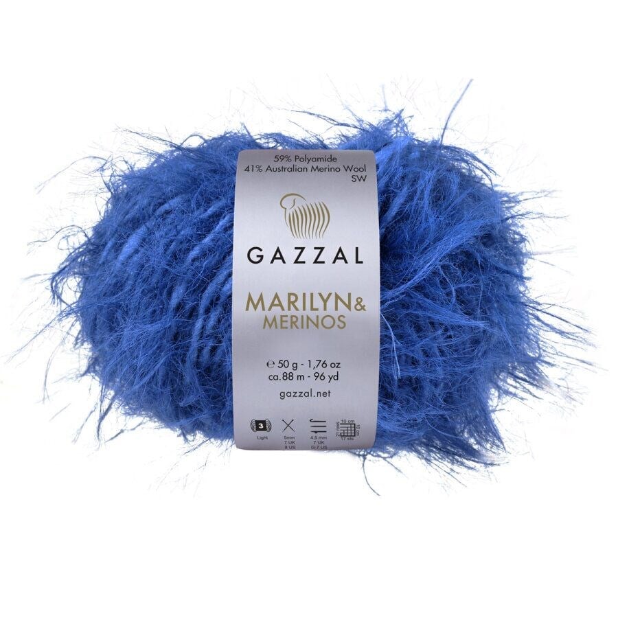 Gazzal Marilyn & Merinos Yarn 50g 8278 – Fluffy Merino Wool Blend, Soft Eyelash Yarn for Knitting & Crochet 