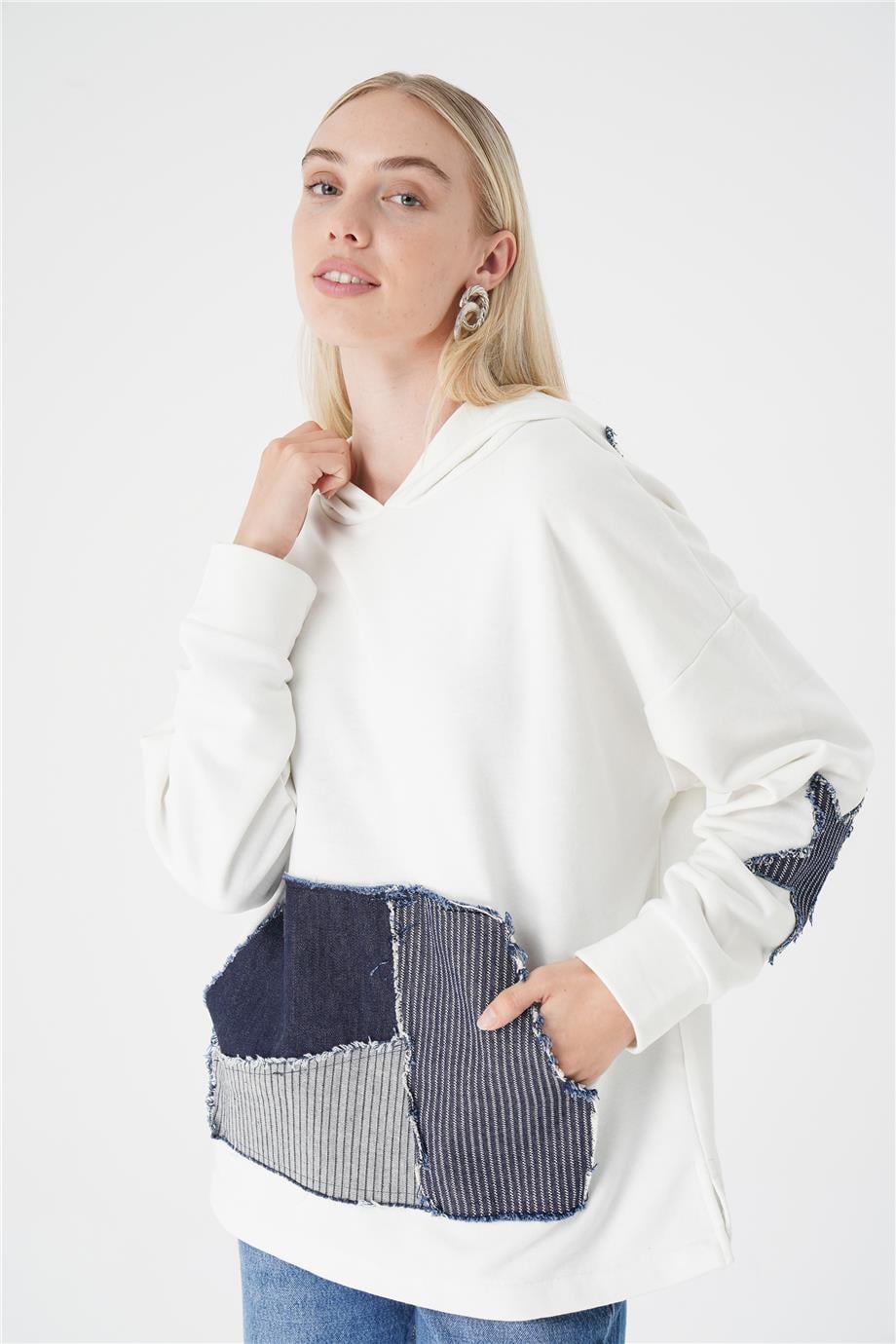 DENIM PATCH YILDIZLI SWEAT