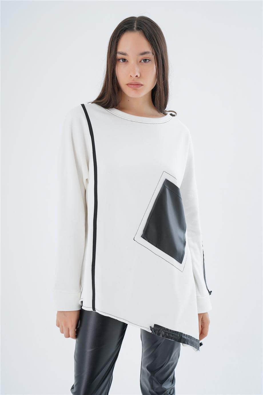 DERİ CEPLİ OVERSIZE SWEAT