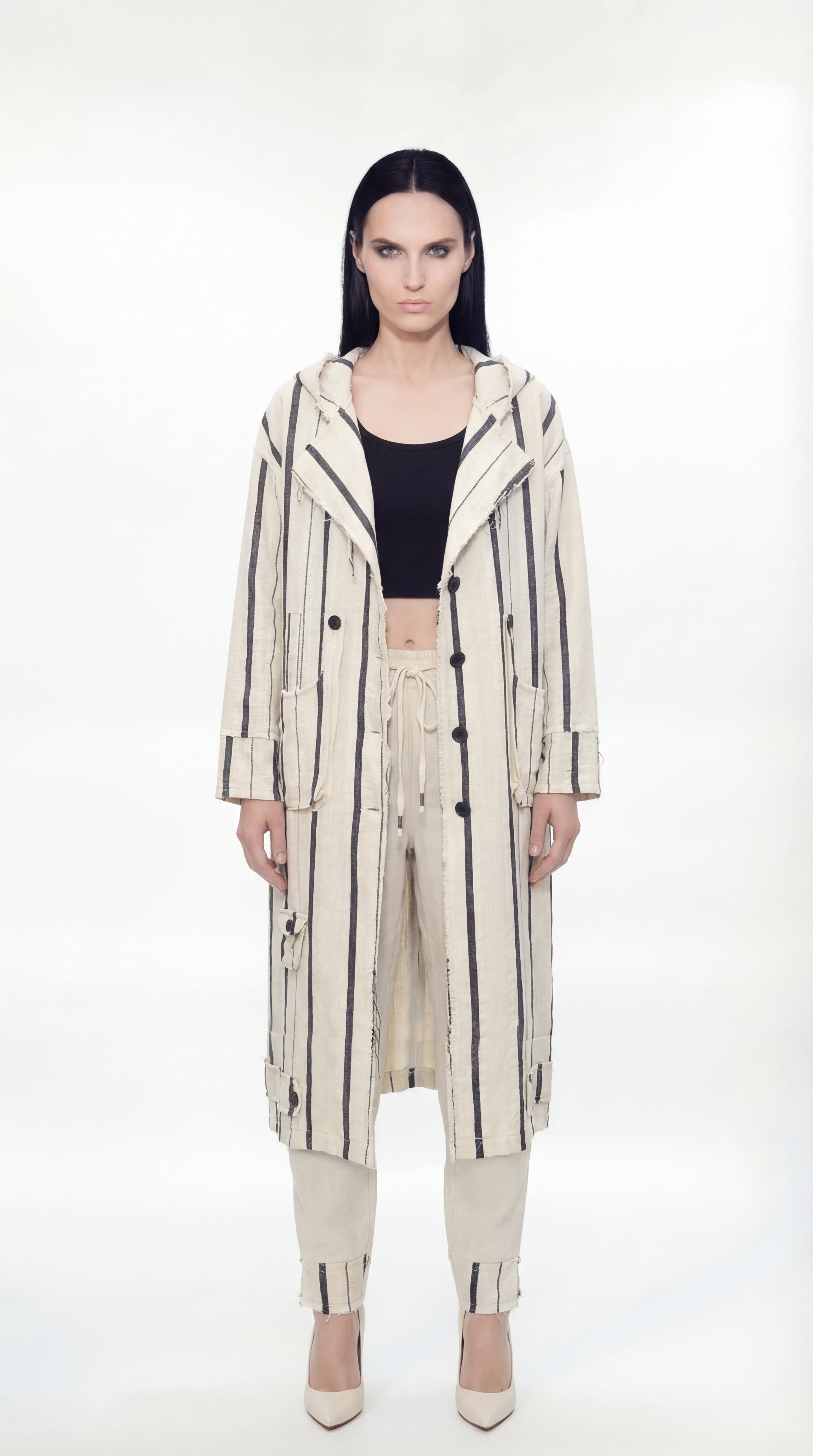 ÇİZGİLİ OVERSIZE KAPÜŞONLU HIRKA