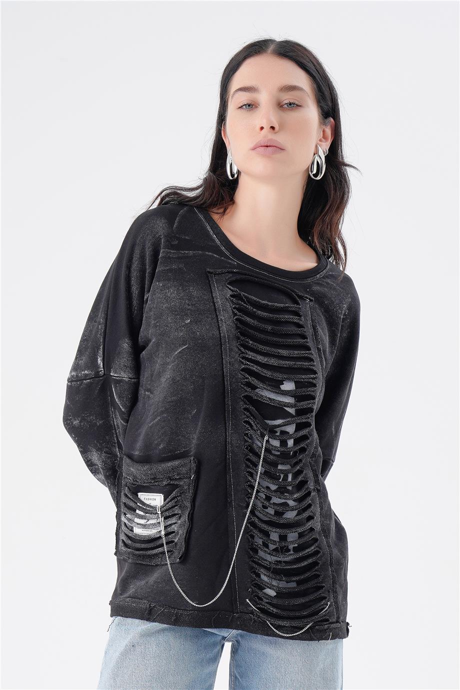 AKSESUARLI KESİKLİ SWEAT