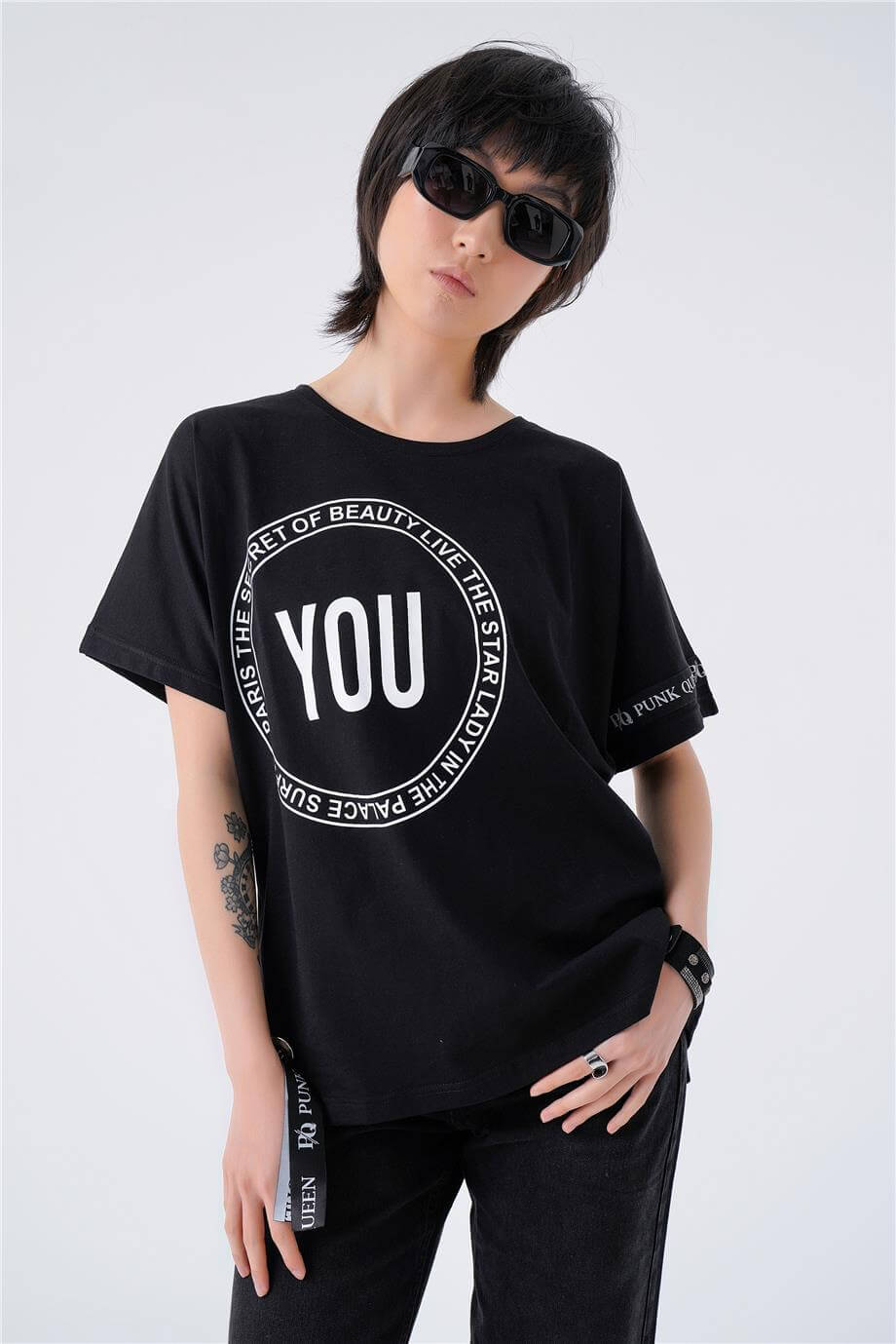 BASKILI ŞERİTLİ T-SHIRT