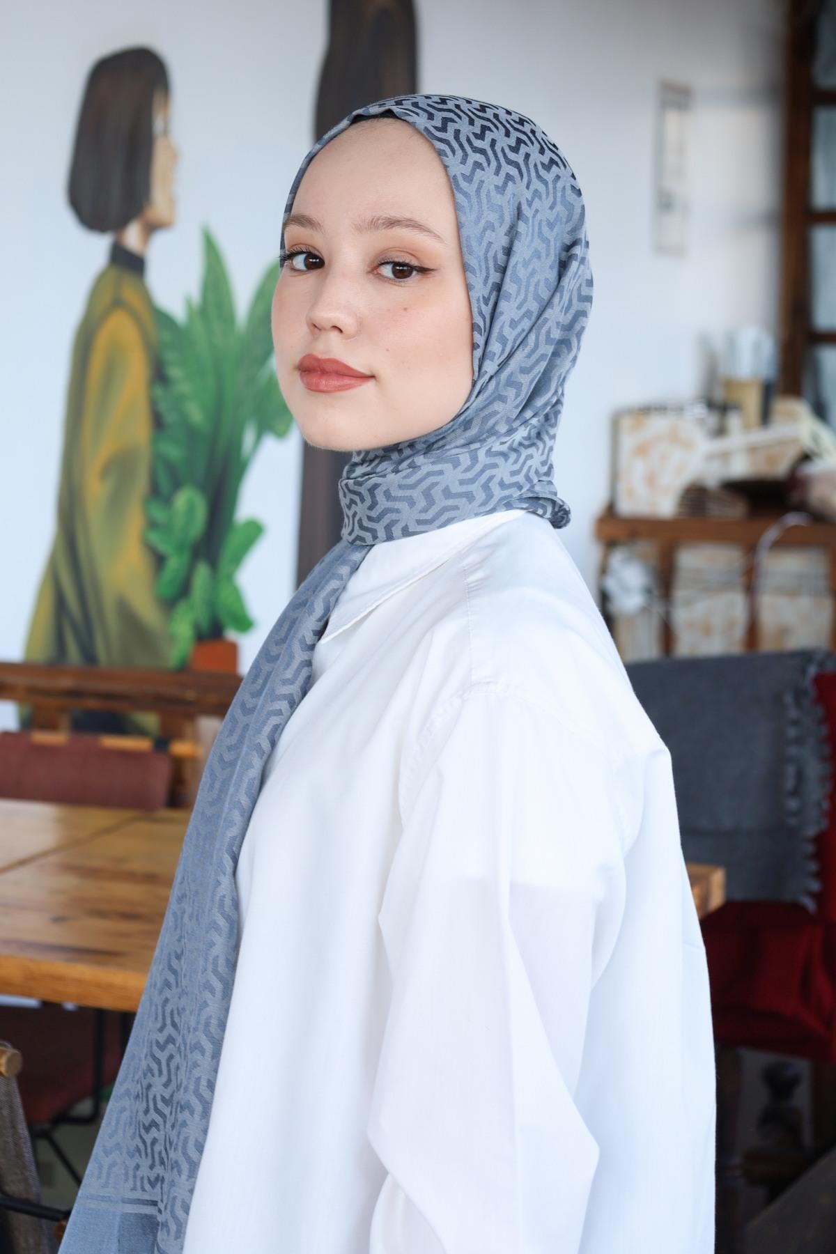 Hint İpek  Çift Boya Pamuk Jakar Şal PMKJKV02-13