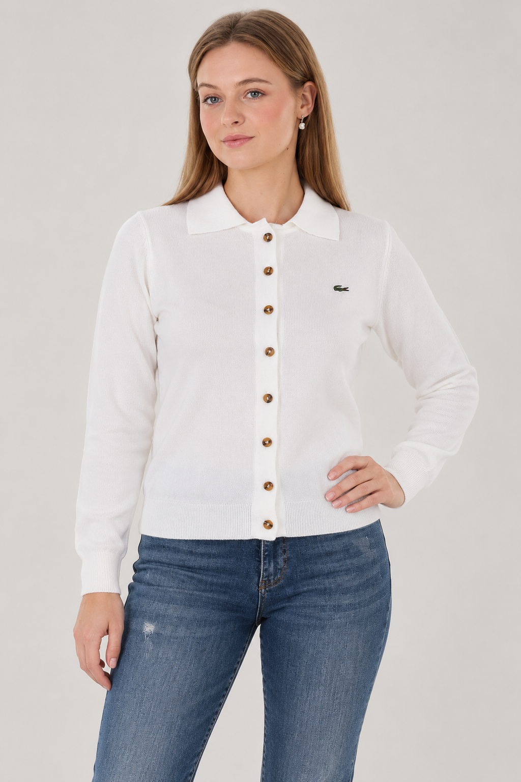 Lc Polo Yaka Ekru Hırka