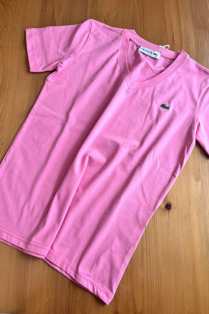 LC V Yaka Kısa Kollu Pembe Tişört