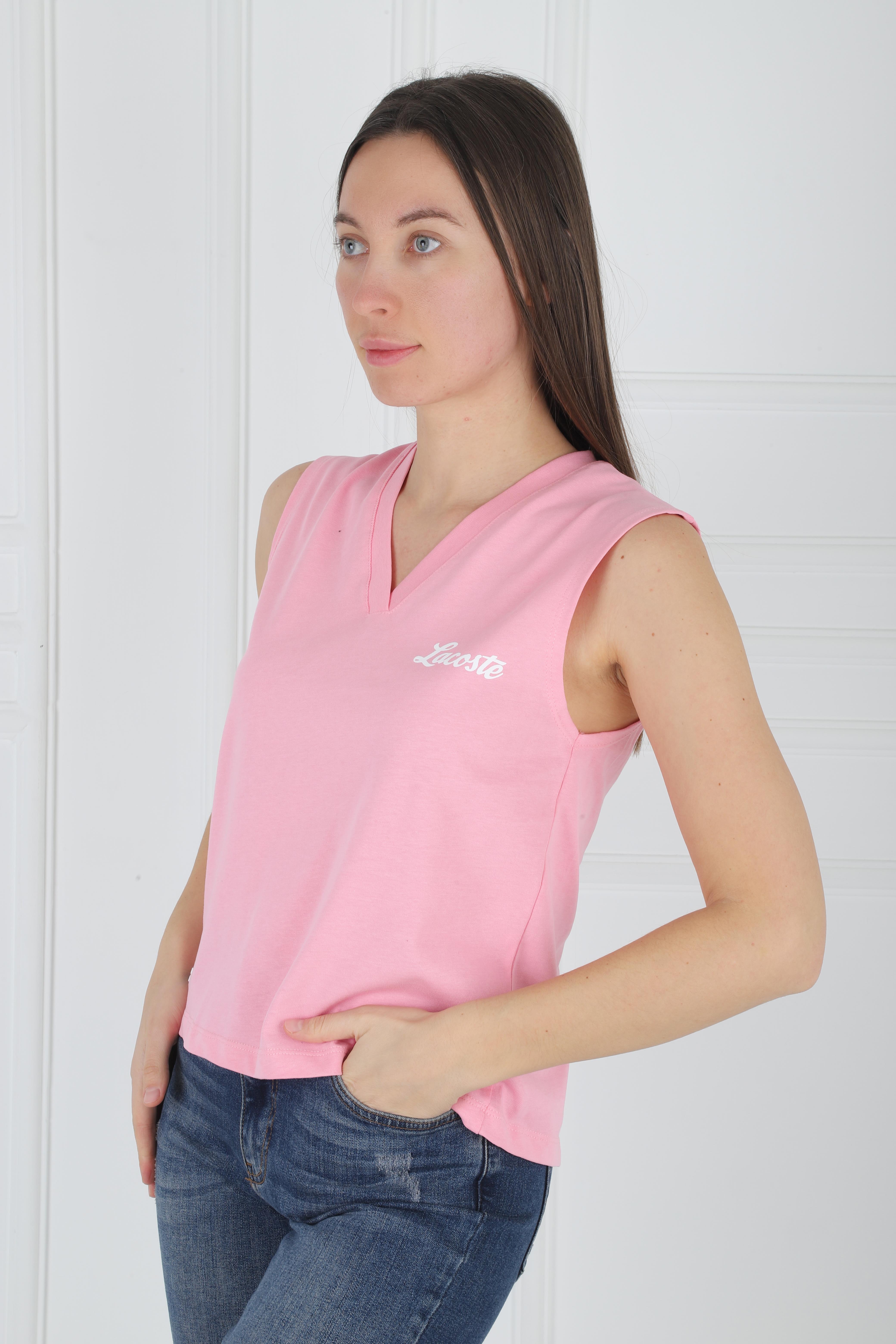 LC V Yakalı Arkası Yırtmaçlı Pembe Atlet