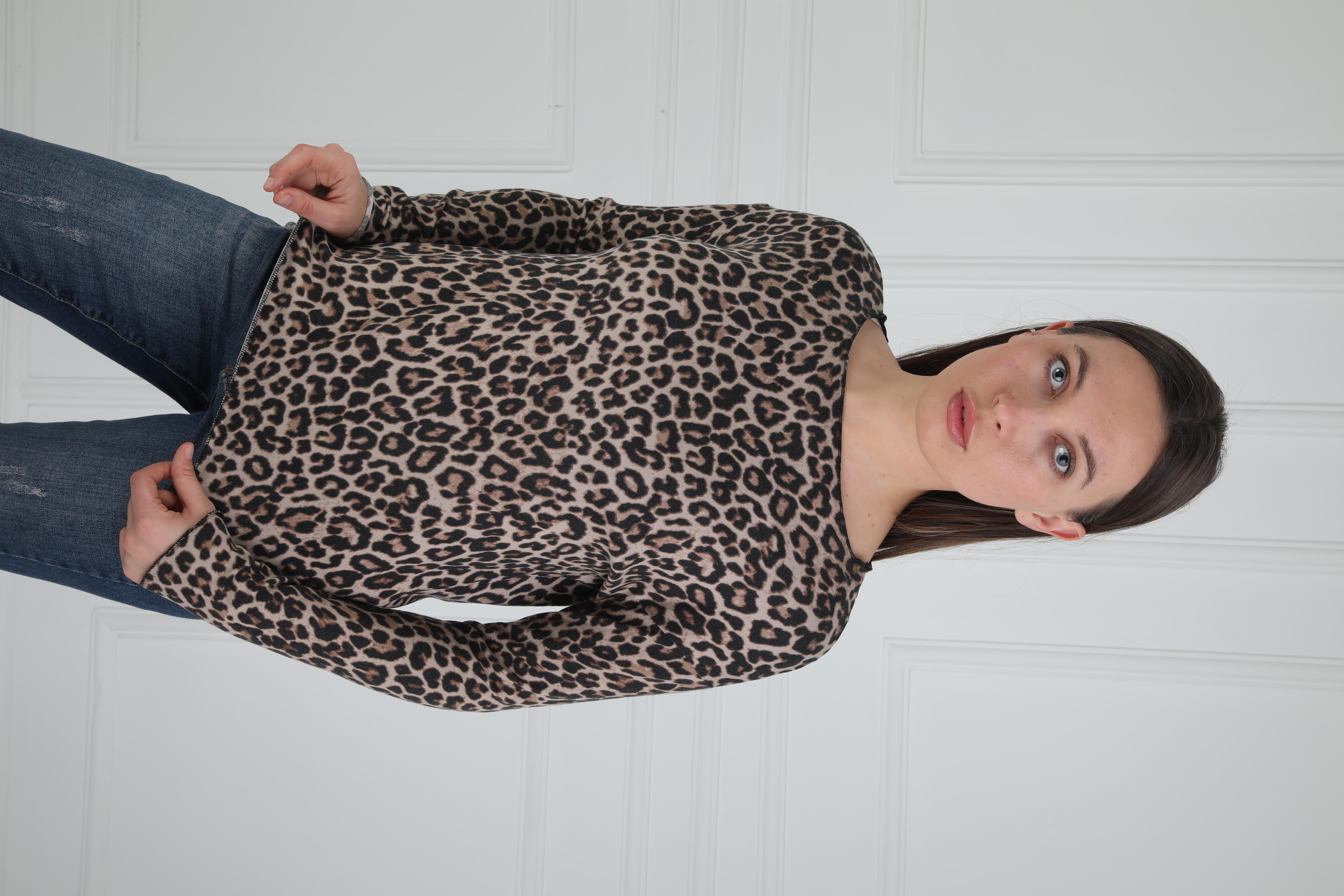 Leopar Desenli Uzun Kollu Bluz
