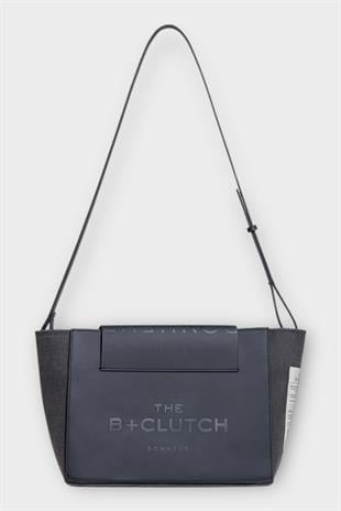 B+ Clutch Antrasit Kanvas Deri Kapak Çanta