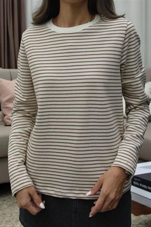 CS Kahverengi Çizgili Sweatshirt