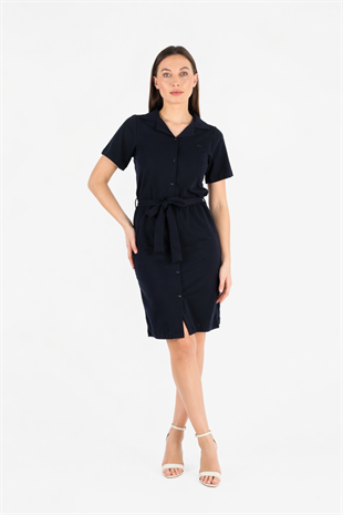 Lc Lacivert Polo Yaka İpli Elbise