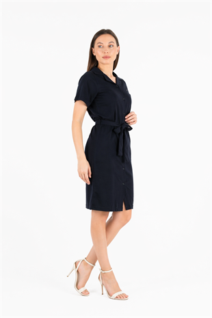 Lc Lacivert Polo Yaka İpli Elbise