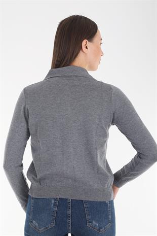 Lc Polo Yaka Gri Hırka
