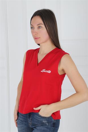 LC V Yakalı Arkası Yırtmaçlı Kırmızı Atlet