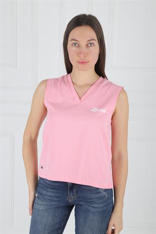 LC V Yakalı Arkası Yırtmaçlı Pembe Atlet