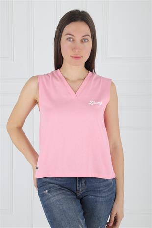 LC V Yakalı Arkası Yırtmaçlı Pembe Atlet
