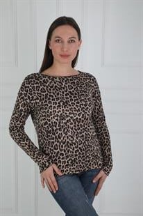 Leopar Desenli Uzun Kollu Bluz