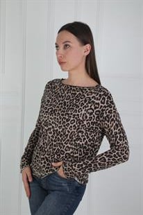 Leopar Desenli Uzun Kollu Bluz