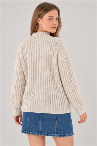 Mn Ekru Boğaz Detaylı Kazak