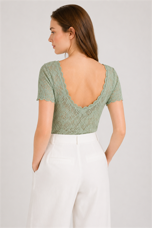 Yeşil Dantelli Bodysuit