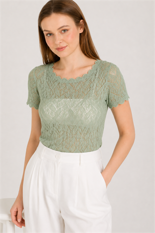 Yeşil Dantelli Bodysuit