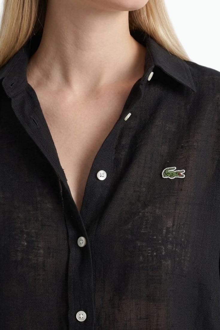 LC İnce Keten Siyah Gömlek