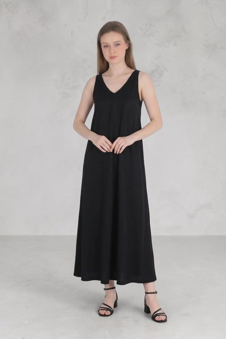 Md Tensel Kumaş Siyah Elbise