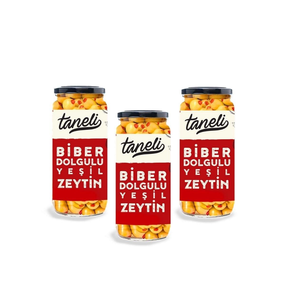 3lü Biber Dolgulu – Biberli Yeşil Zeytin 900 gr (300 gr x 3)