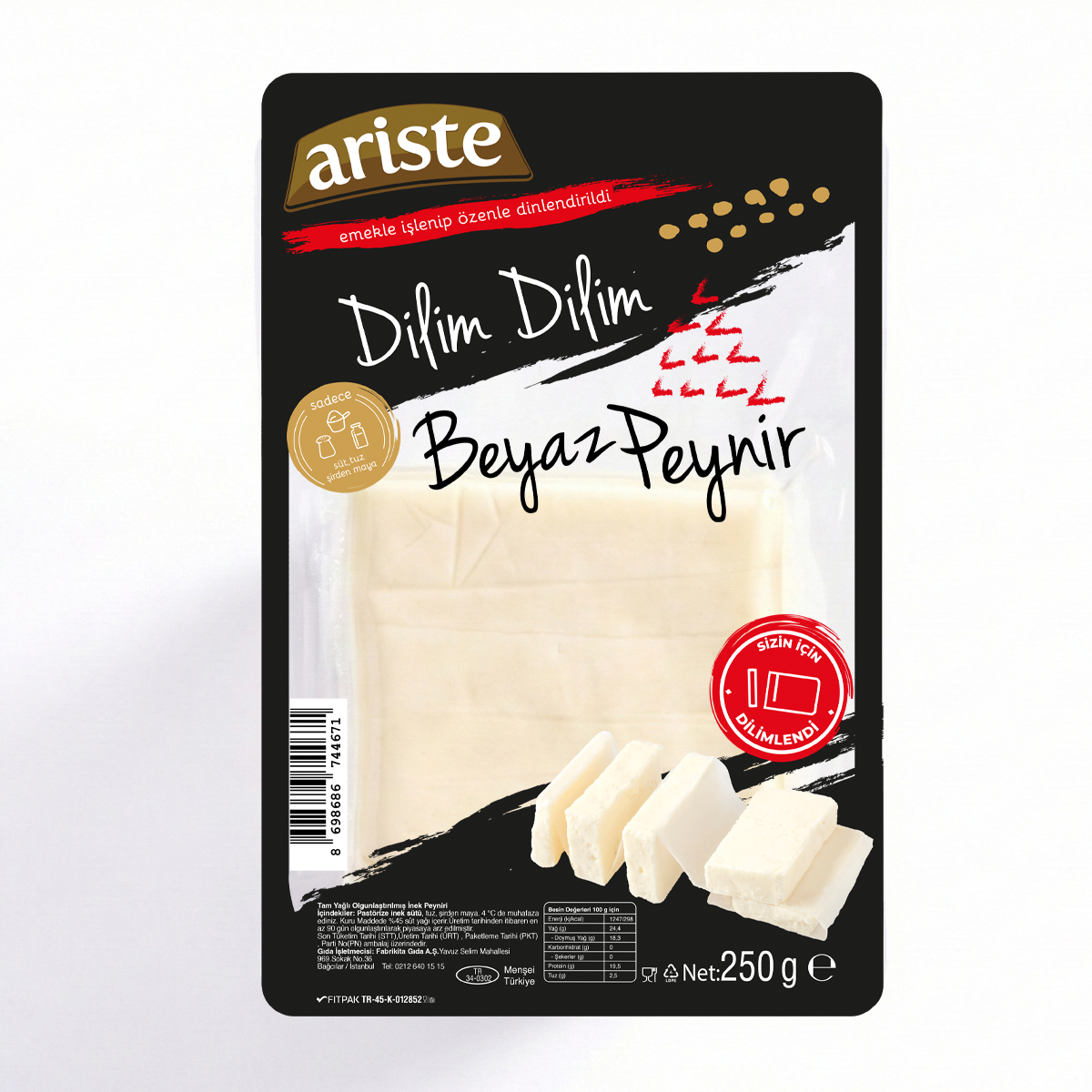 Keyif Serisi – Dilimli İnek Beyaz Peyniri 250 gr – Tam Yağlı, Olgunlaştırılmış