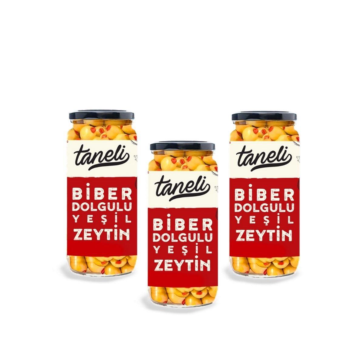 3lü Biber Dolgulu – Biberli Yeşil Zeytin 900 gr (300 gr x 3)