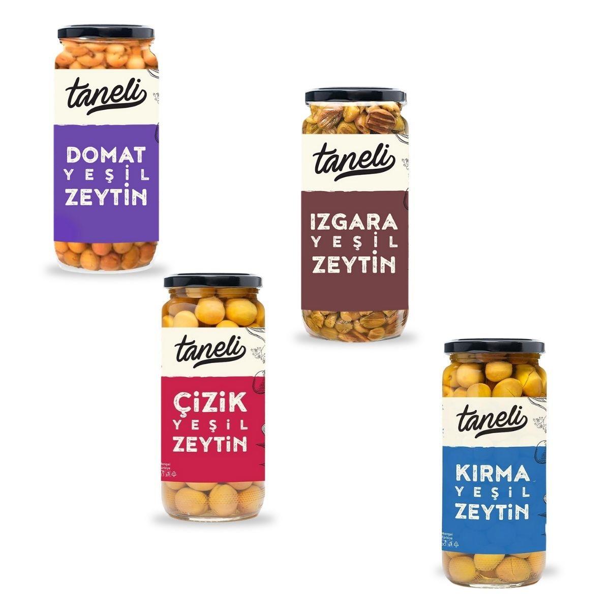 4lü Yeşil Zeytin Seti 1.200 gr (Çizik, Kırma, Domat, Izgara)
