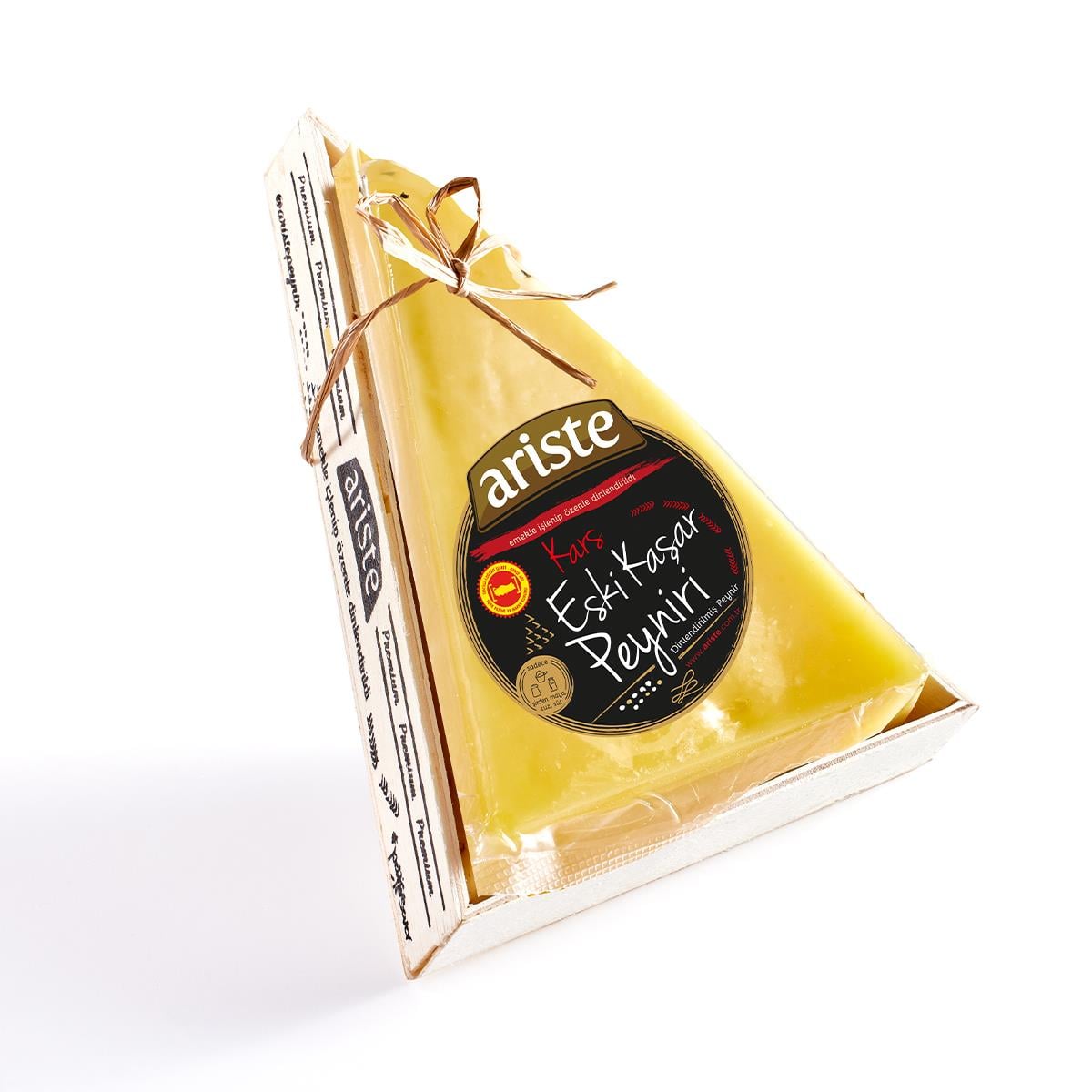 Ahşap Hediyelik Kutulu Kars Eski Kaşar Peyniri 250 gr – Tam Yağlı, Olgunlaştırılmış