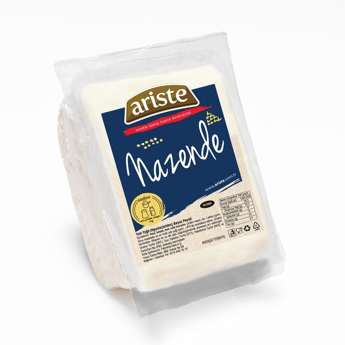 Nazende Tam Yağlı Beyaz Peynir 450 gr (Keçi Sütü Ağırlıklı) – Olgunlaştırılmış