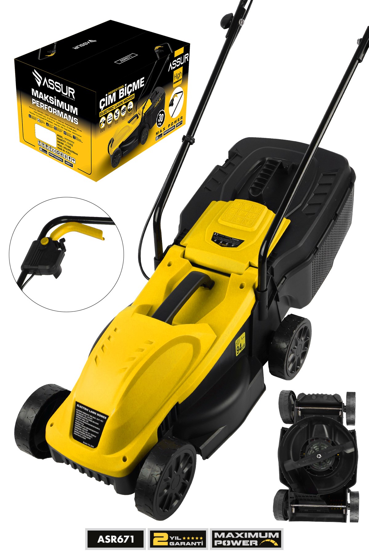 1200W 30L Toplama Torbalı Elektrikli Çim Biçme Makinesi