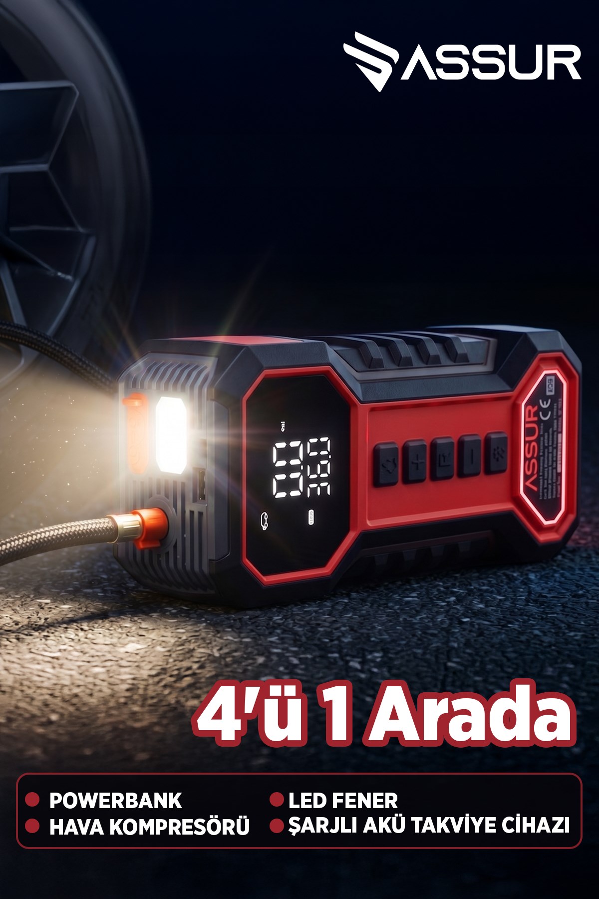 16.000 mAh Taşıma Çantalı Akü Takviye Cihazı | Hava Kompresörü | Powerbank | Led Işık |
