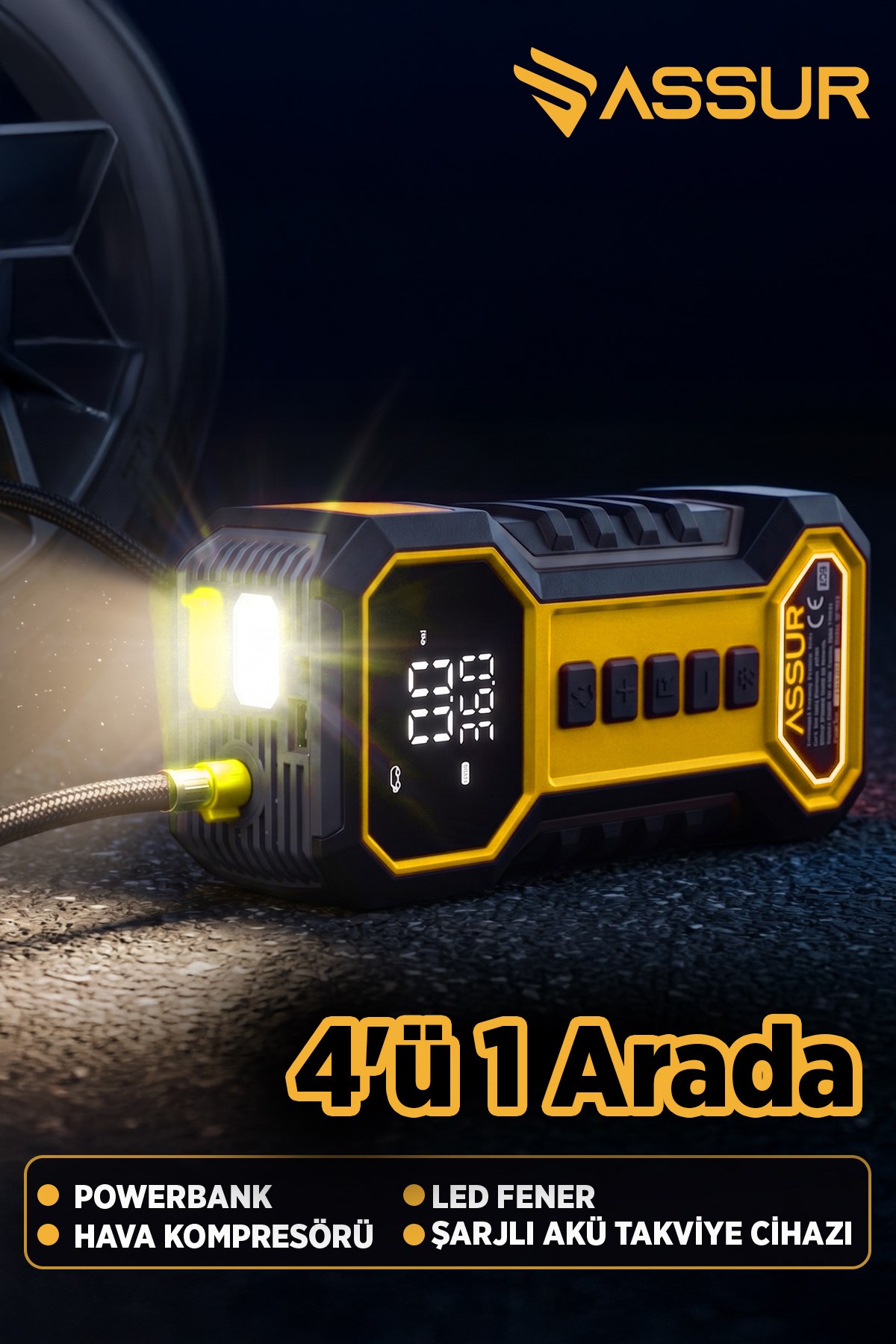 16.000 mAh Taşıma Çantalı Akü Takviye Cihazı | Hava Kompresörü | Powerbank | Led Işık |