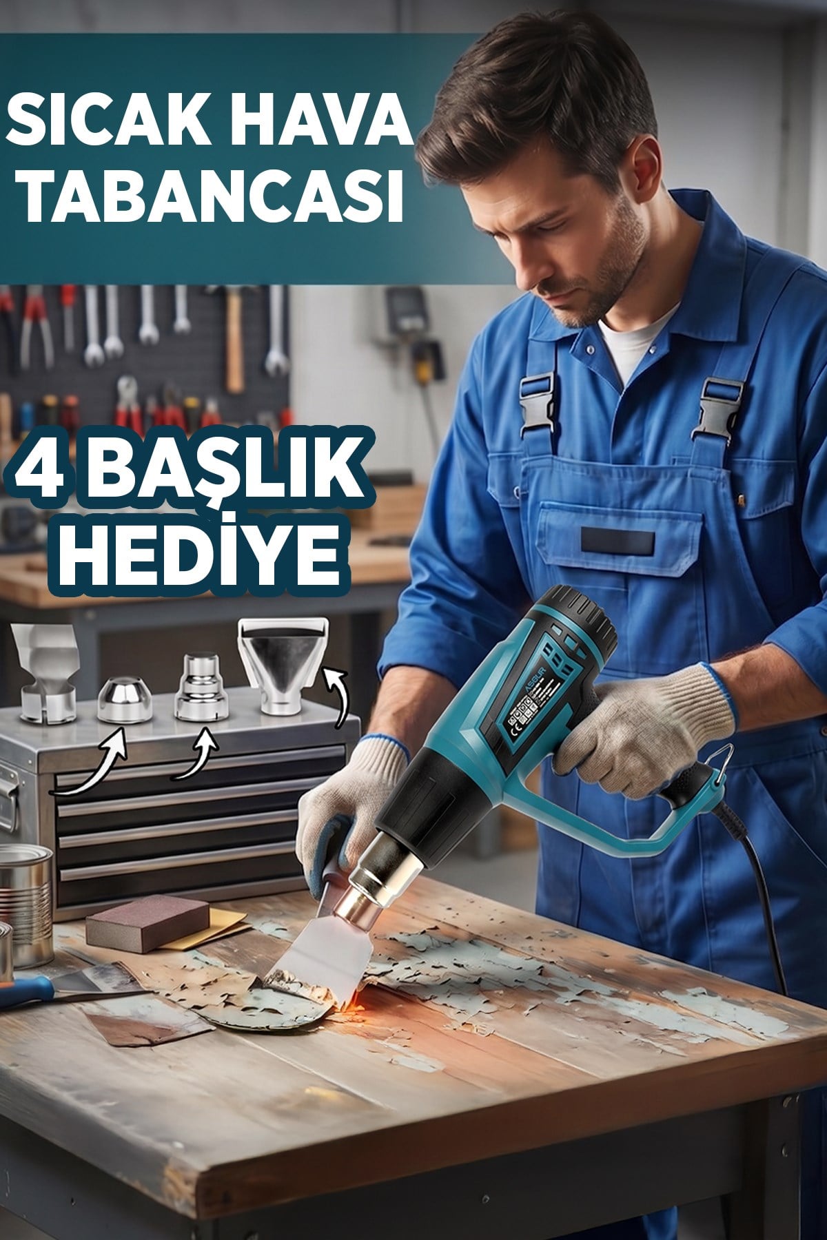 2000 Watt 2 Kademeli 4 Başlıklı Sıcak Hava Tabancası