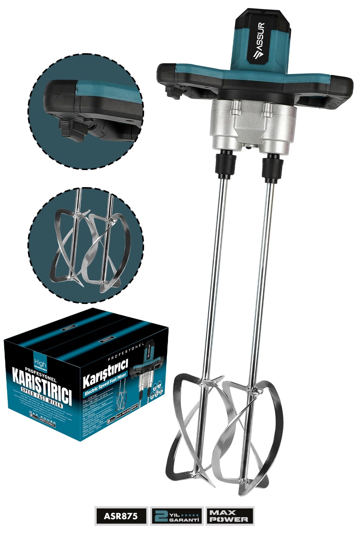 2100W Çift Karıştırıcılı Mikser Harç, Boya ve Alçı Karıştırma Makinesi