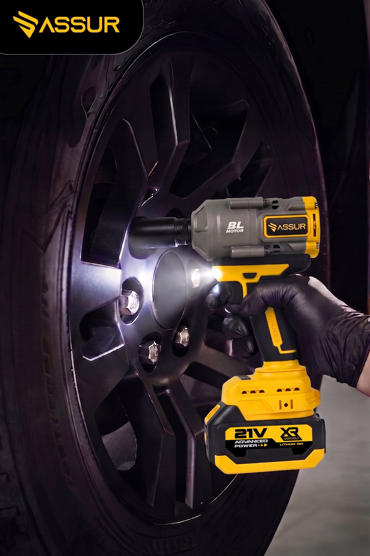 21V 1100 NM Torklu Çift Akülü 10 Pilli 1/2 Sarı Şarjlı Somun Sıkma Sökme Makinesi