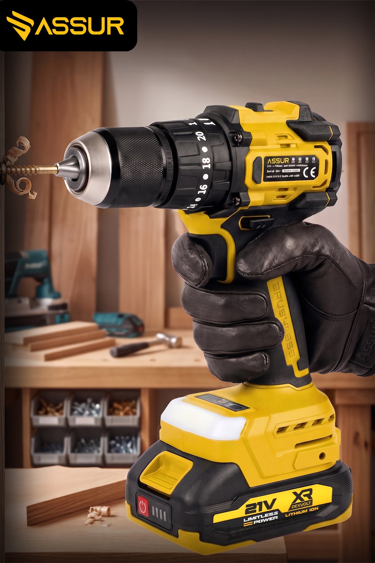 21V Çift Akülü Kömürsüz Motor 13mm Çelik Mandren Şarjlı Darbeli Matkap
