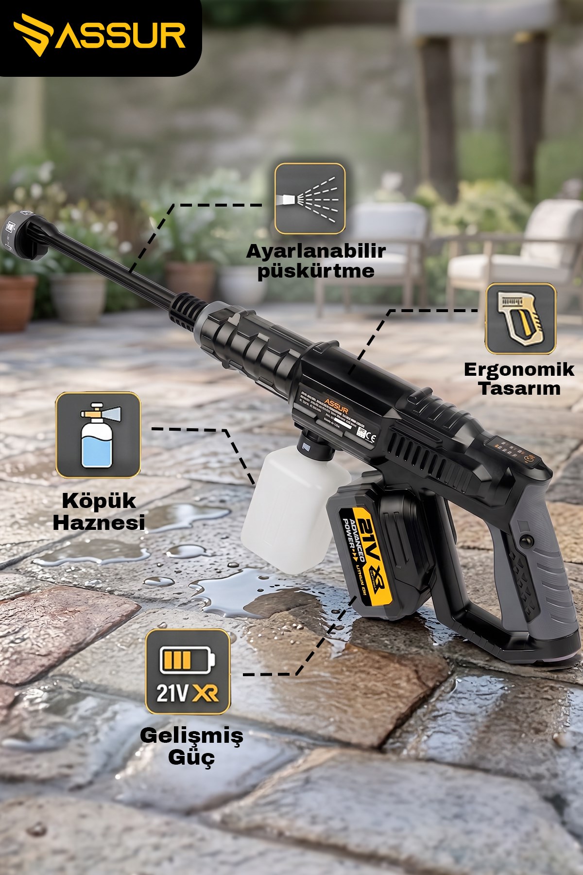 ASSUR 21V Çift Akülü Kömürsüz Yüksek Basınçlı Oto Yıkama Makinesi