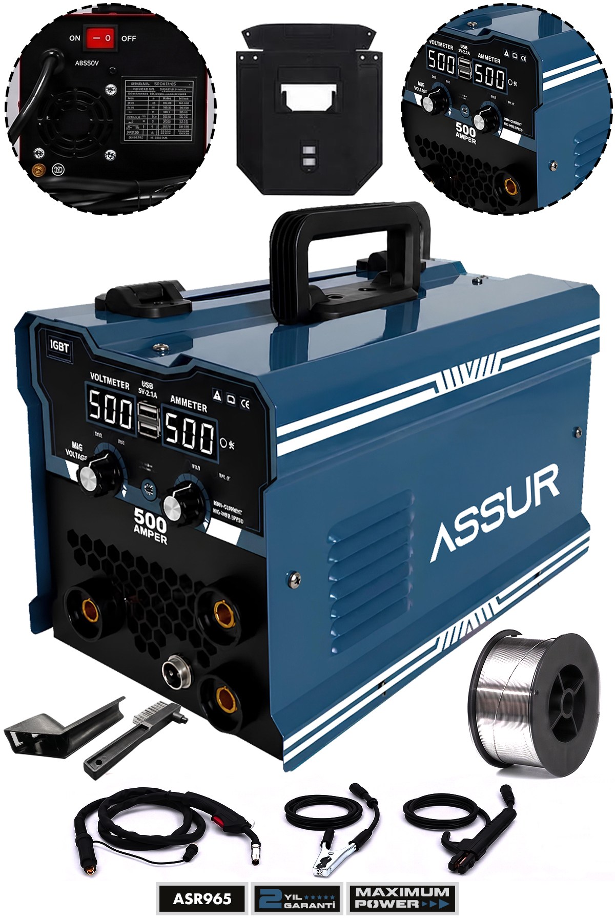 500 Amper 3ü 1 Arada Gazsız Gazaltı MIG/MMA/TIG Lift İnverter Kaynak Makinesi 220V Dijital Ekranlı
