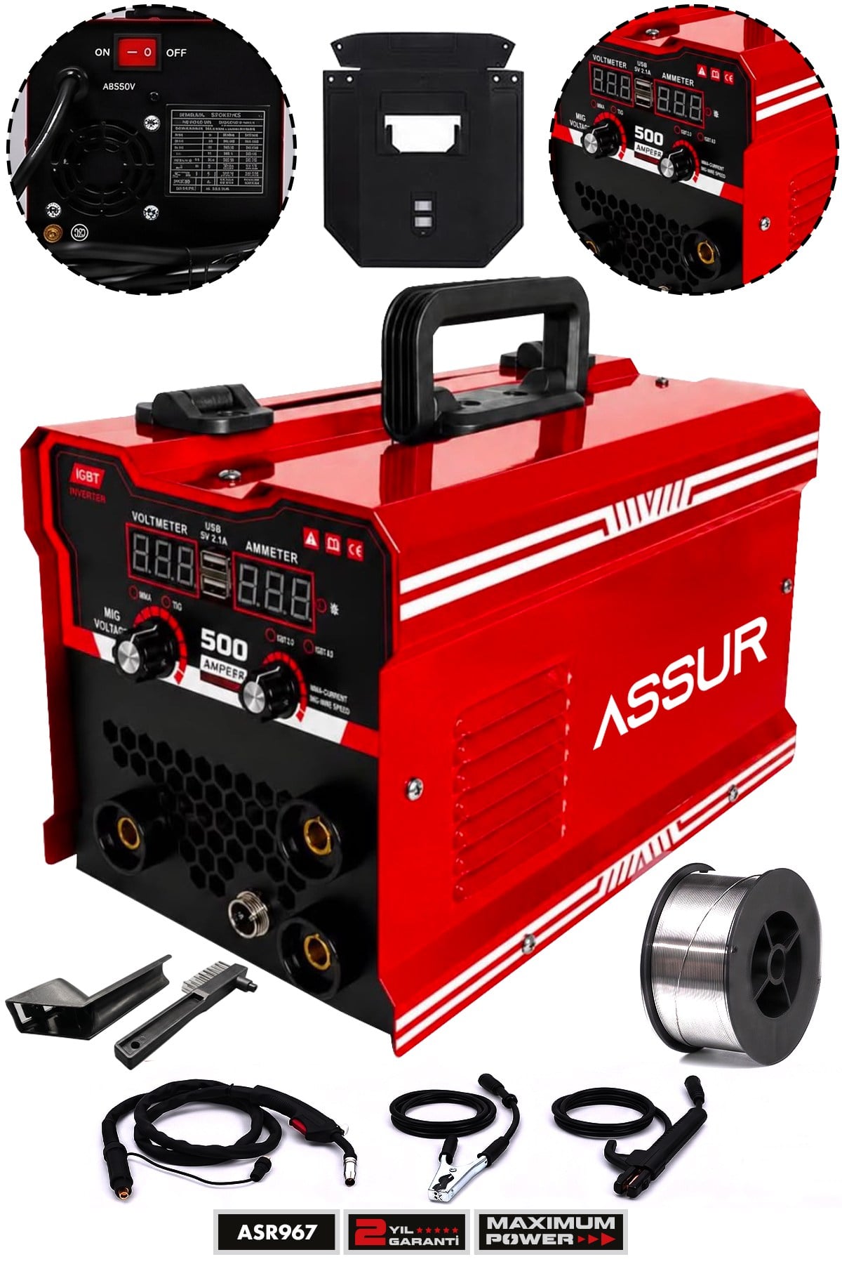 500 Amper 3ü 1 Arada Gazsız Gazaltı MIG/MMA/TIG Lift İnverter Kaynak Makinesi 220V Dijital Ekranlı
