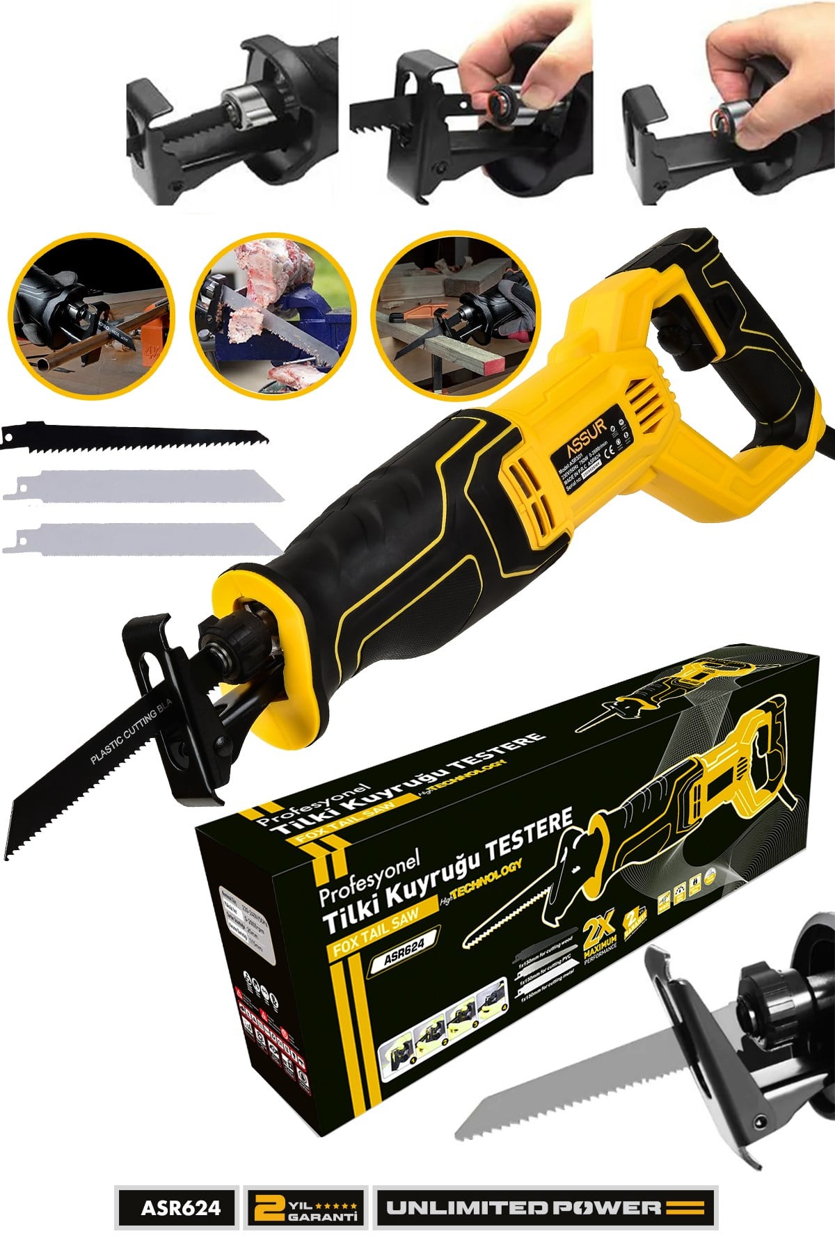 ASSUR 750W Bakır Sargılı 6 Kademe 3 Bıçaklı Devir Ayarlı Tilki Kuyruğu Testere Kemik Kesme Makinesi