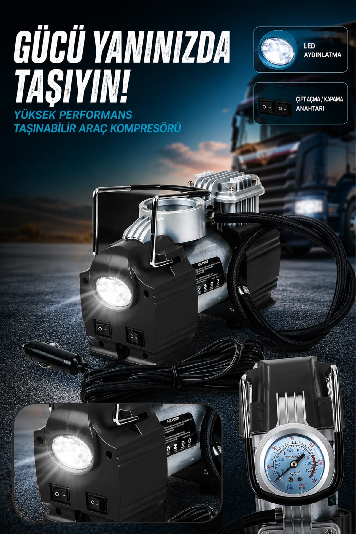 Assur 12v Çakmaklık Girişli 150 psi Mini Hava Kompresörü