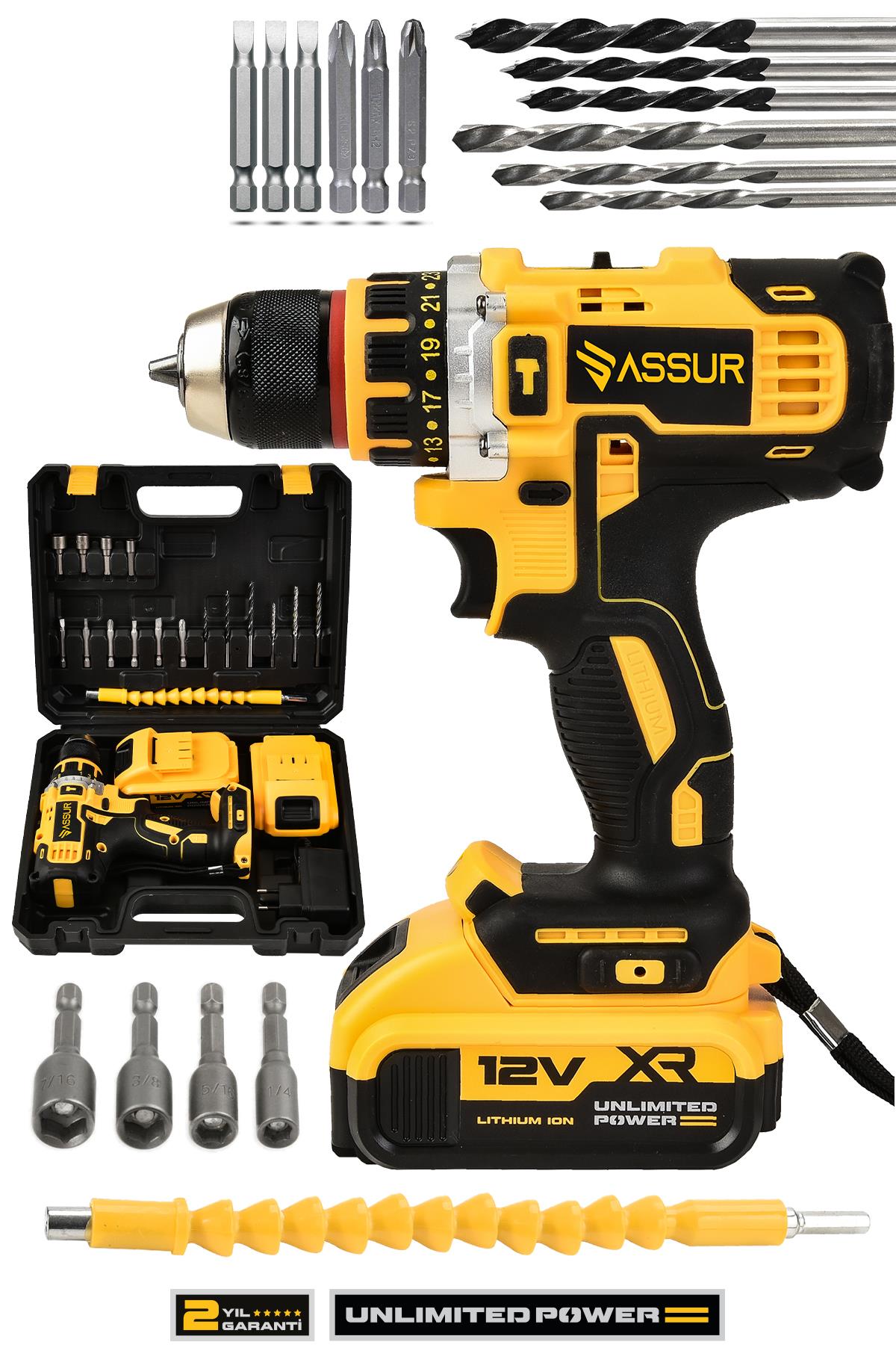 Assur 12V Çift Akülü Darbeli Şarjlı Matkap Akülü Vidalama