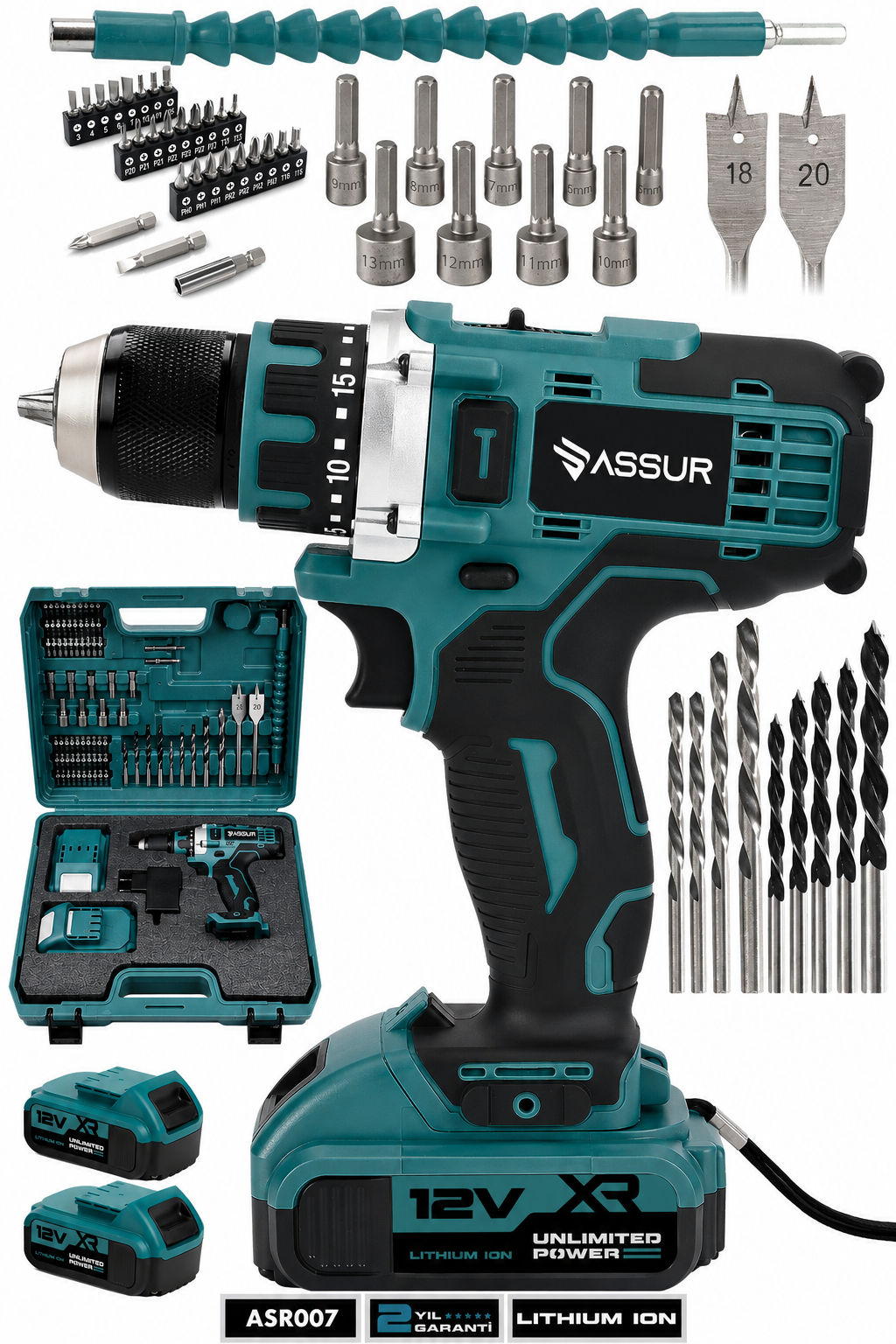 Assur 12V Çift Akülü Metal Şanzıman Şarjlı Matkap Akülü Vidalama