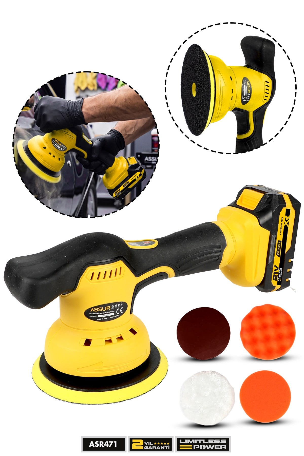 ASSUR 21V 150 mm Çift Akülü 8 Kademeli Orbital Polisaj Makinesi – Oto Pasta Cila ve Zımpara Makinesi